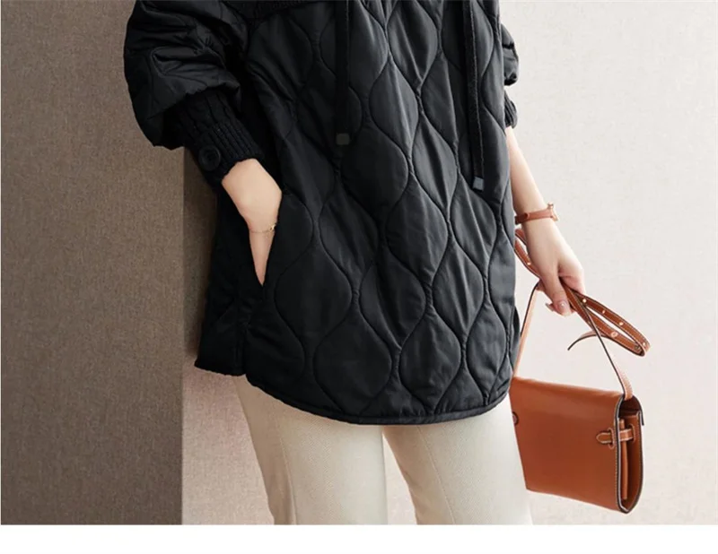 Women Literary Artistic Retro Patchwork Hooded Cotton Jacket Female Winter New Loose Slim Casual Mid Length Cotton Coat Pullover