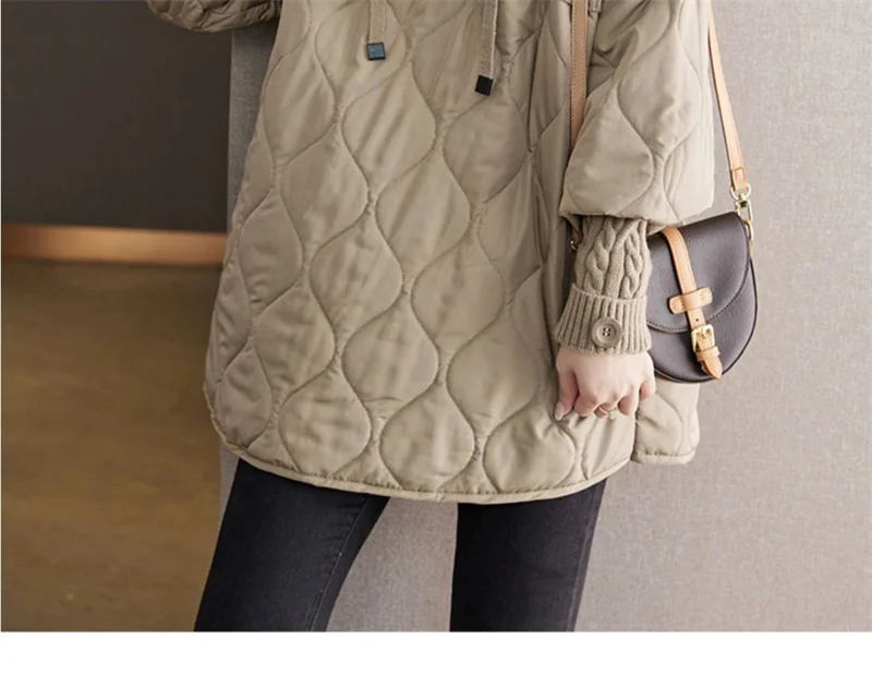 Women Literary Artistic Retro Patchwork Hooded Cotton Jacket Female Winter New Loose Slim Casual Mid Length Cotton Coat Pullover
