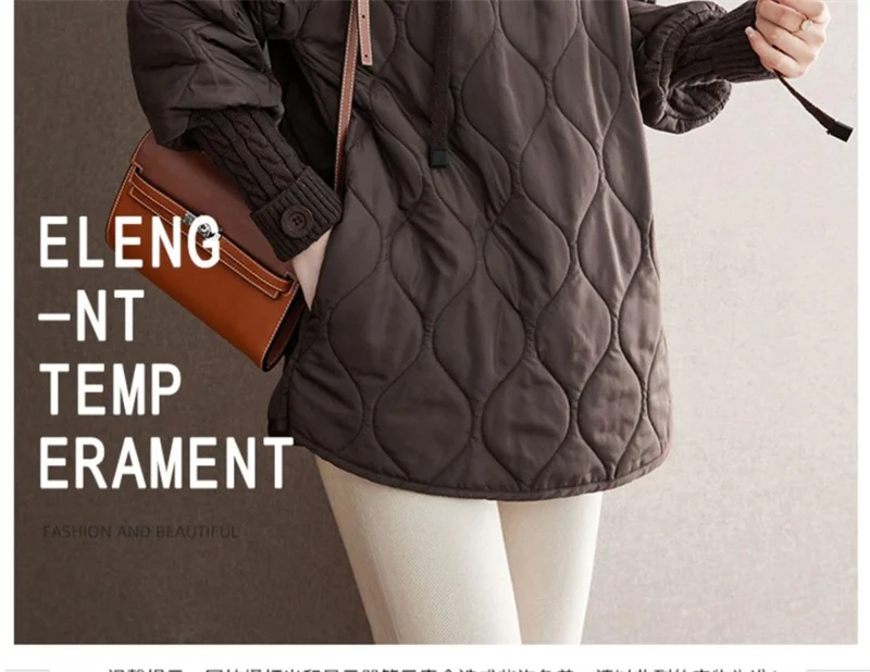 Women Literary Artistic Retro Patchwork Hooded Cotton Jacket Female Winter New Loose Slim Casual Mid Length Cotton Coat Pullover