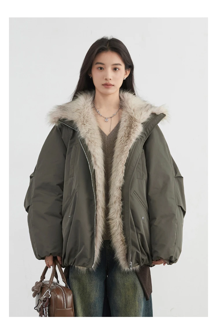 Korean Fashion Women 2025 New Black White Down Cotton Jacket Winter Long Sleeved Festival Versatile Cardigans Zipper Coat Casual