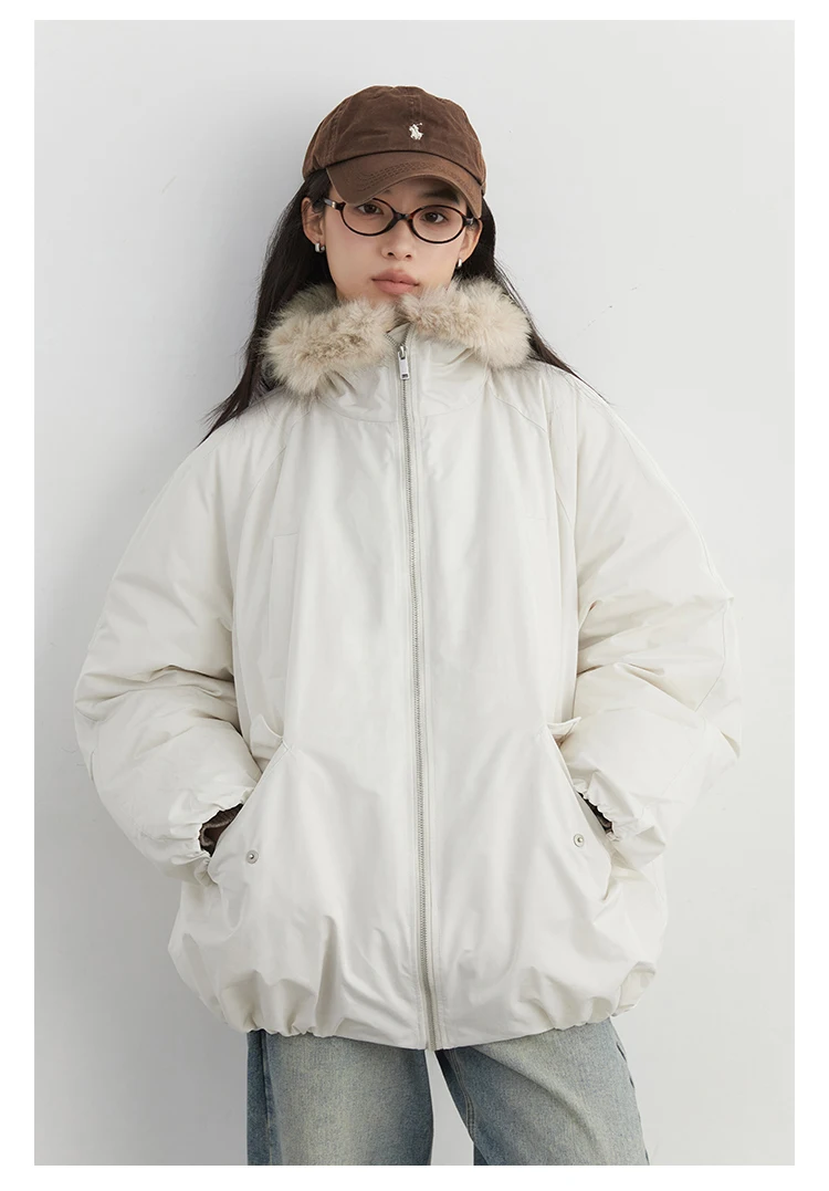 Korean Fashion Women 2025 New Black White Down Cotton Jacket Winter Long Sleeved Festival Versatile Cardigans Zipper Coat Casual