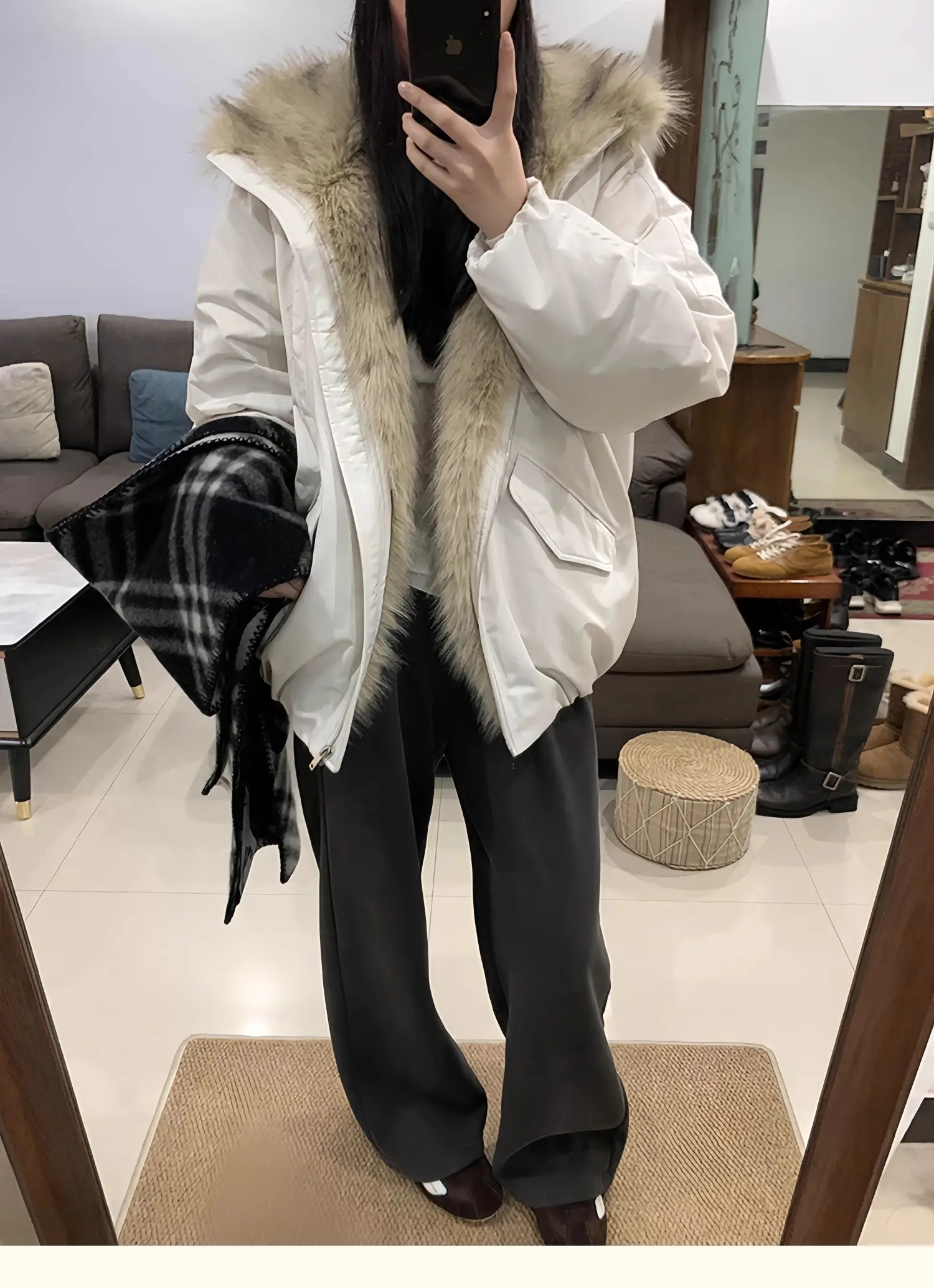 Korean Fashion Women 2025 New Black White Down Cotton Jacket Winter Long Sleeved Festival Versatile Cardigans Zipper Coat Casual