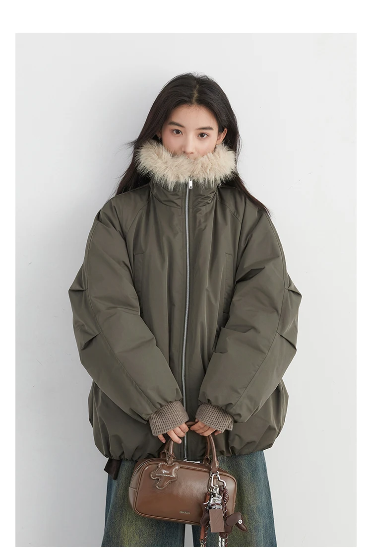 Korean Fashion Women 2025 New Black White Down Cotton Jacket Winter Long Sleeved Festival Versatile Cardigans Zipper Coat Casual