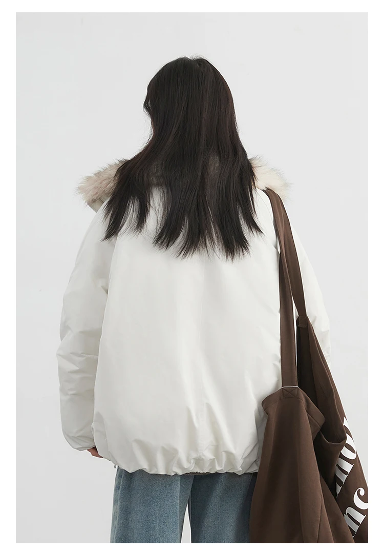 Korean Fashion Women 2025 New Black White Down Cotton Jacket Winter Long Sleeved Festival Versatile Cardigans Zipper Coat Casual