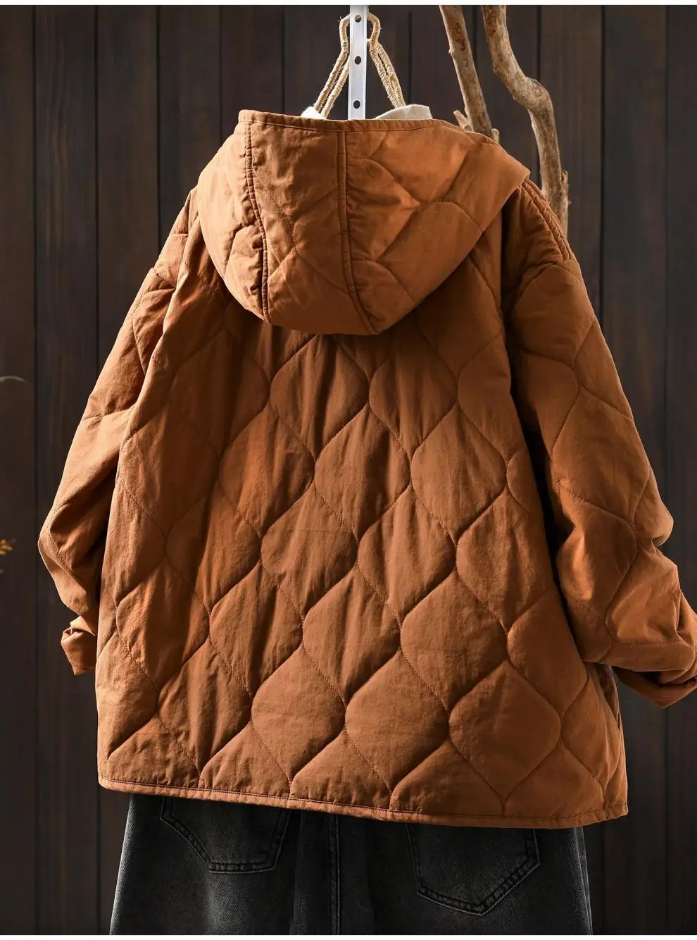 Johnature Women Vintage Hooded Parkas Button Winter Coats 2025 New Solid Color Patchwork Pockets Casual Soft Cotton Parkas
