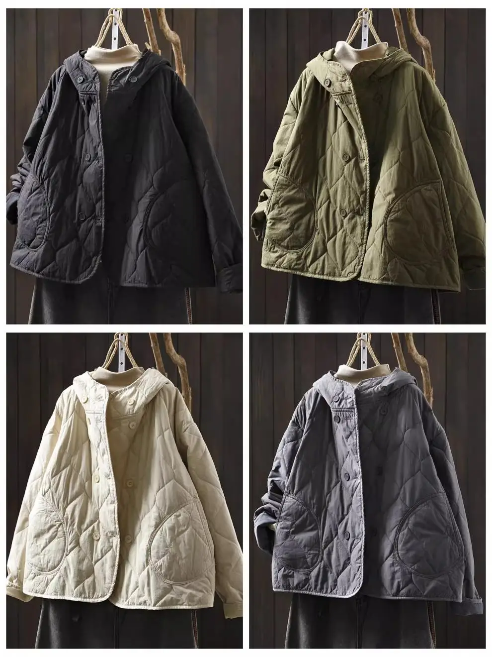 Johnature Women Vintage Hooded Parkas Button Winter Coats 2025 New Solid Color Patchwork Pockets Casual Soft Cotton Parkas