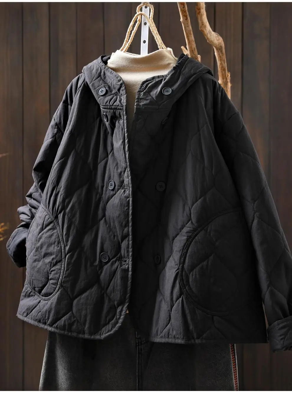 Johnature Women Vintage Hooded Parkas Button Winter Coats 2025 New Solid Color Patchwork Pockets Casual Soft Cotton Parkas