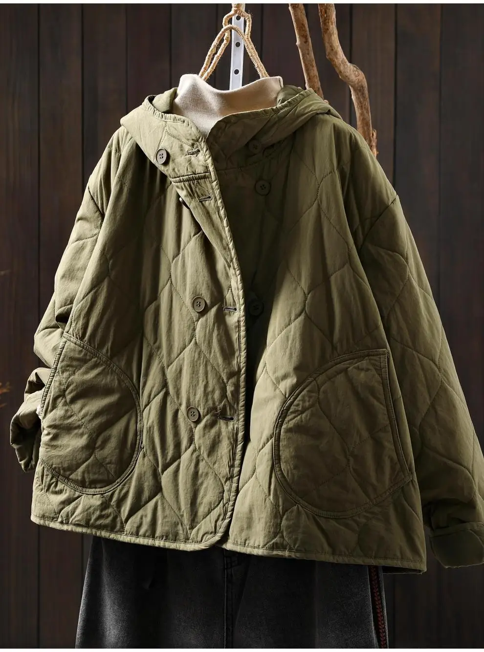 Johnature Women Vintage Hooded Parkas Button Winter Coats 2025 New Solid Color Patchwork Pockets Casual Soft Cotton Parkas