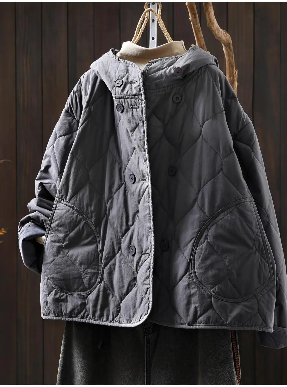 Johnature Women Vintage Hooded Parkas Button Winter Coats 2025 New Solid Color Patchwork Pockets Casual Soft Cotton Parkas