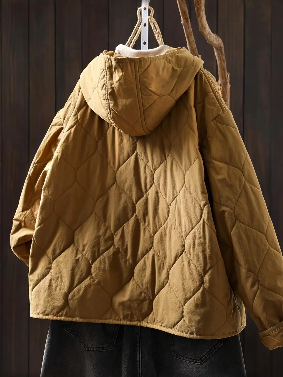 Johnature Women Vintage Hooded Parkas Button Winter Coats 2025 New Solid Color Patchwork Pockets Casual Soft Cotton Parkas