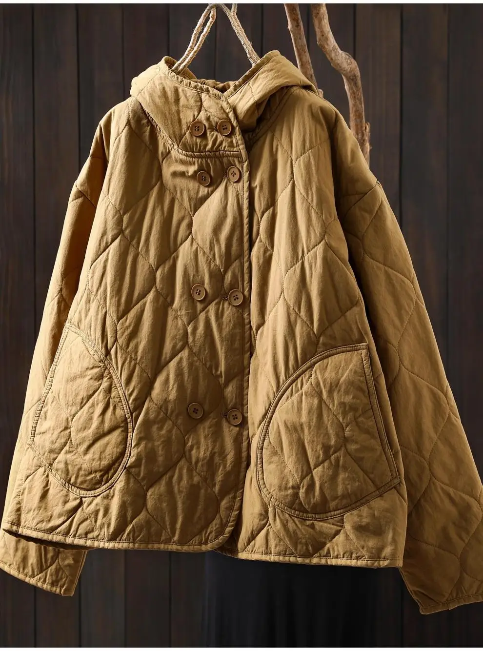 Johnature Women Vintage Hooded Parkas Button Winter Coats 2025 New Solid Color Patchwork Pockets Casual Soft Cotton Parkas