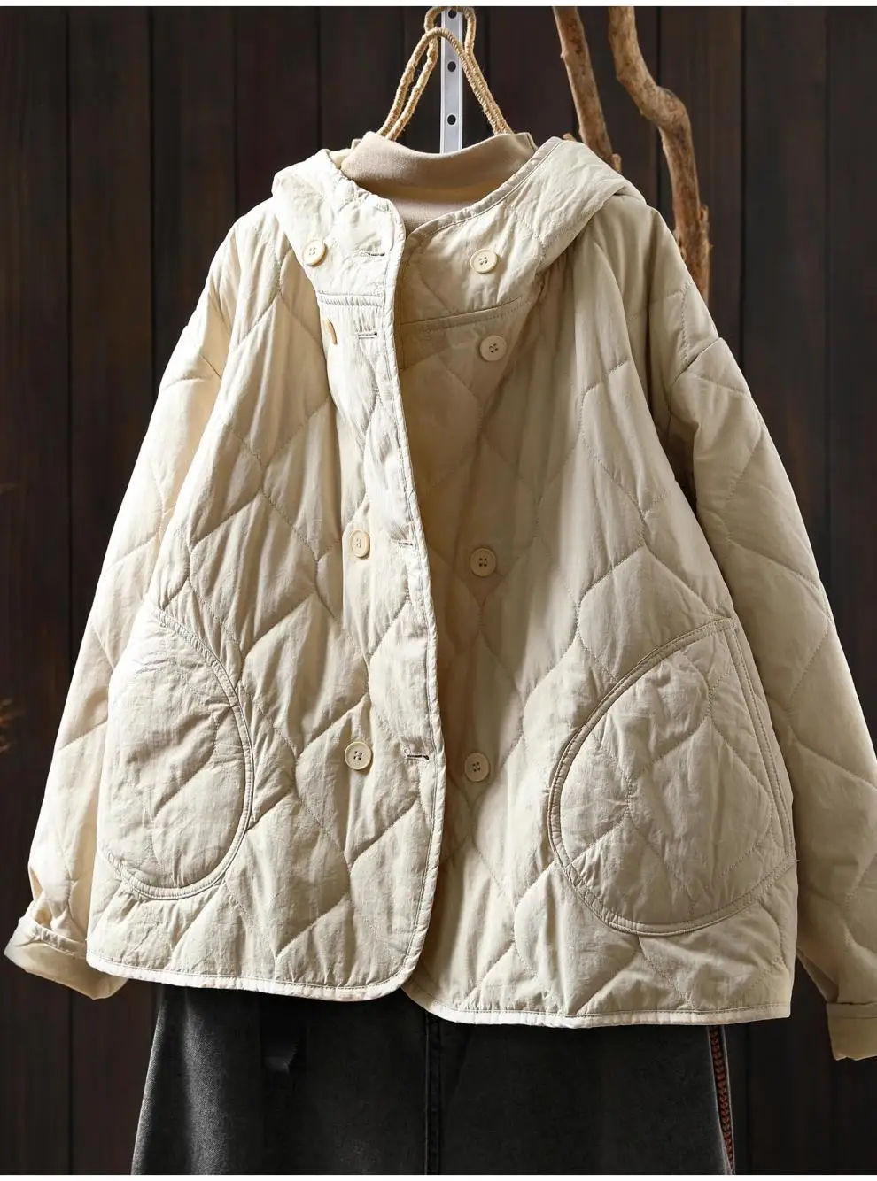 Johnature Women Vintage Hooded Parkas Button Winter Coats 2025 New Solid Color Patchwork Pockets Casual Soft Cotton Parkas