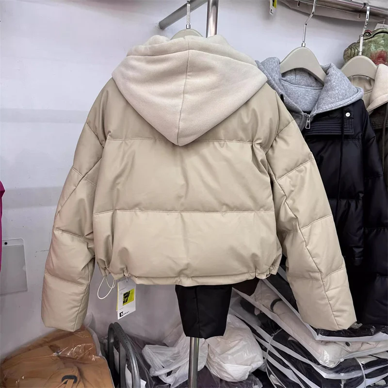 Autumn Winter New Fake Two Pieces Splicing Cotton Jacket Women Cotton-Padded Thick Warm Parkas Short Coat Female Casual Lady Top