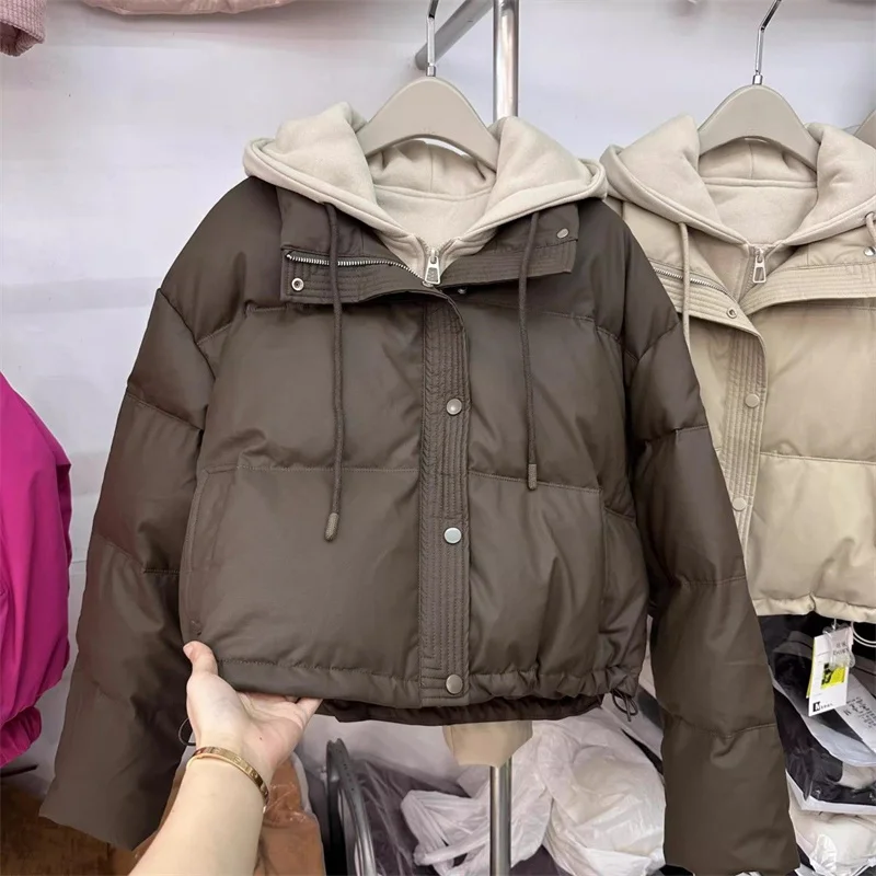 Autumn Winter New Fake Two Pieces Splicing Cotton Jacket Women Cotton-Padded Thick Warm Parkas Short Coat Female Casual Lady Top