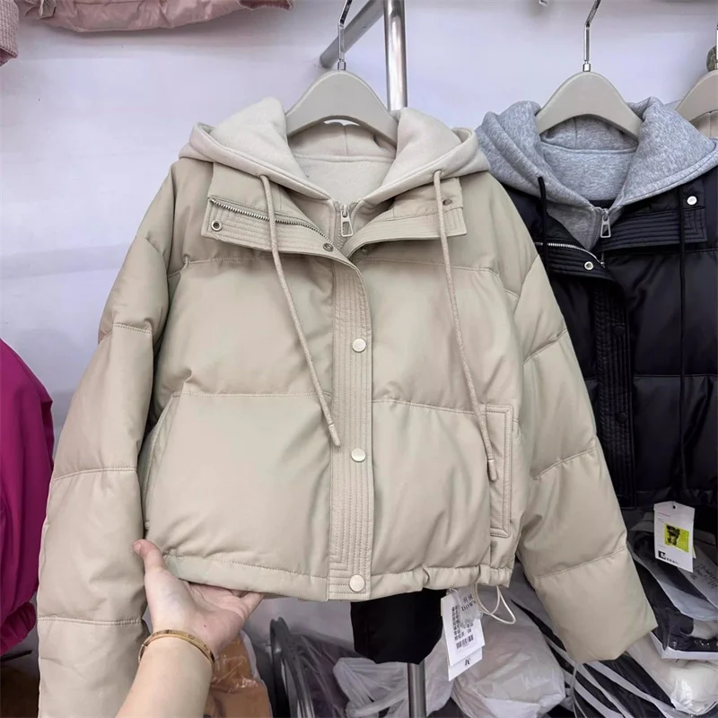 Autumn Winter New Fake Two Pieces Splicing Cotton Jacket Women Cotton-Padded Thick Warm Parkas Short Coat Female Casual Lady Top