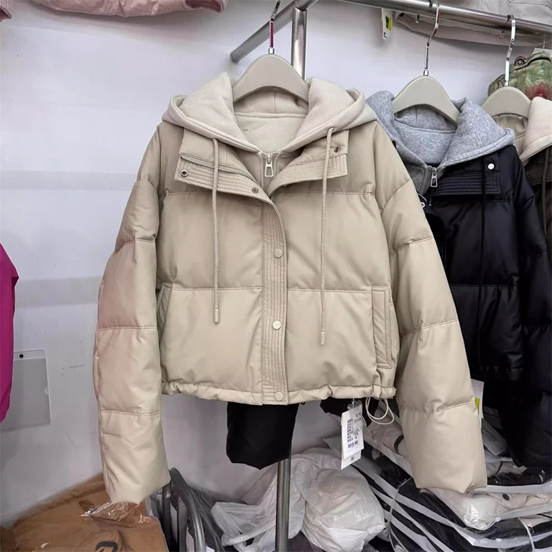 Autumn Winter New Fake Two Pieces Splicing Cotton Jacket Women Cotton-Padded Thick Warm Parkas Short Coat Female Casual Lady Top