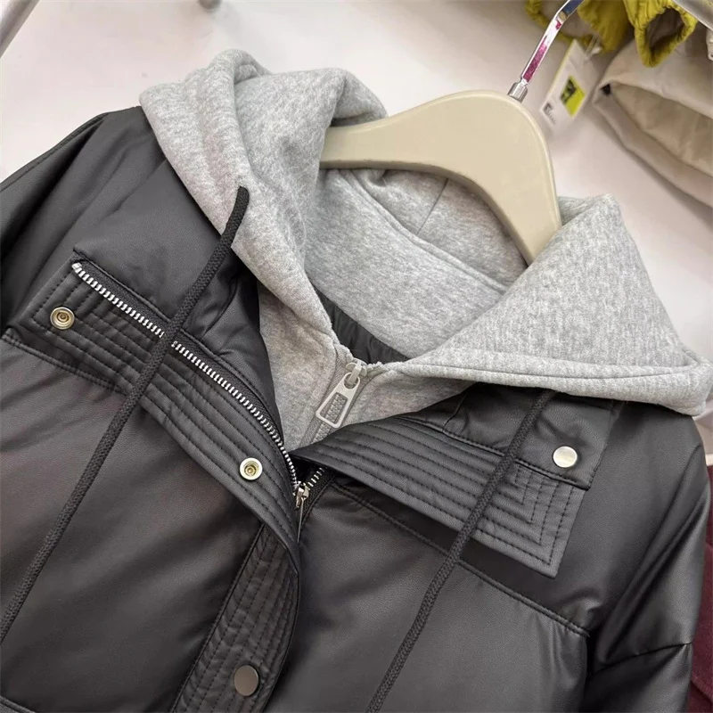 Autumn Winter New Fake Two Pieces Splicing Cotton Jacket Women Cotton-Padded Thick Warm Parkas Short Coat Female Casual Lady Top