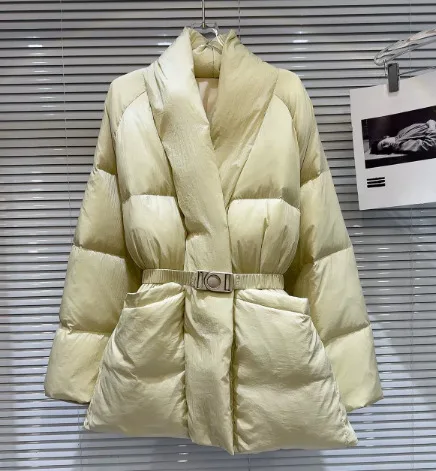 DEAT Fashion Brown Cotton-padded Coat Women's V-neck Loose Big Pockets Sashes Thick Warm Jacket Winter New