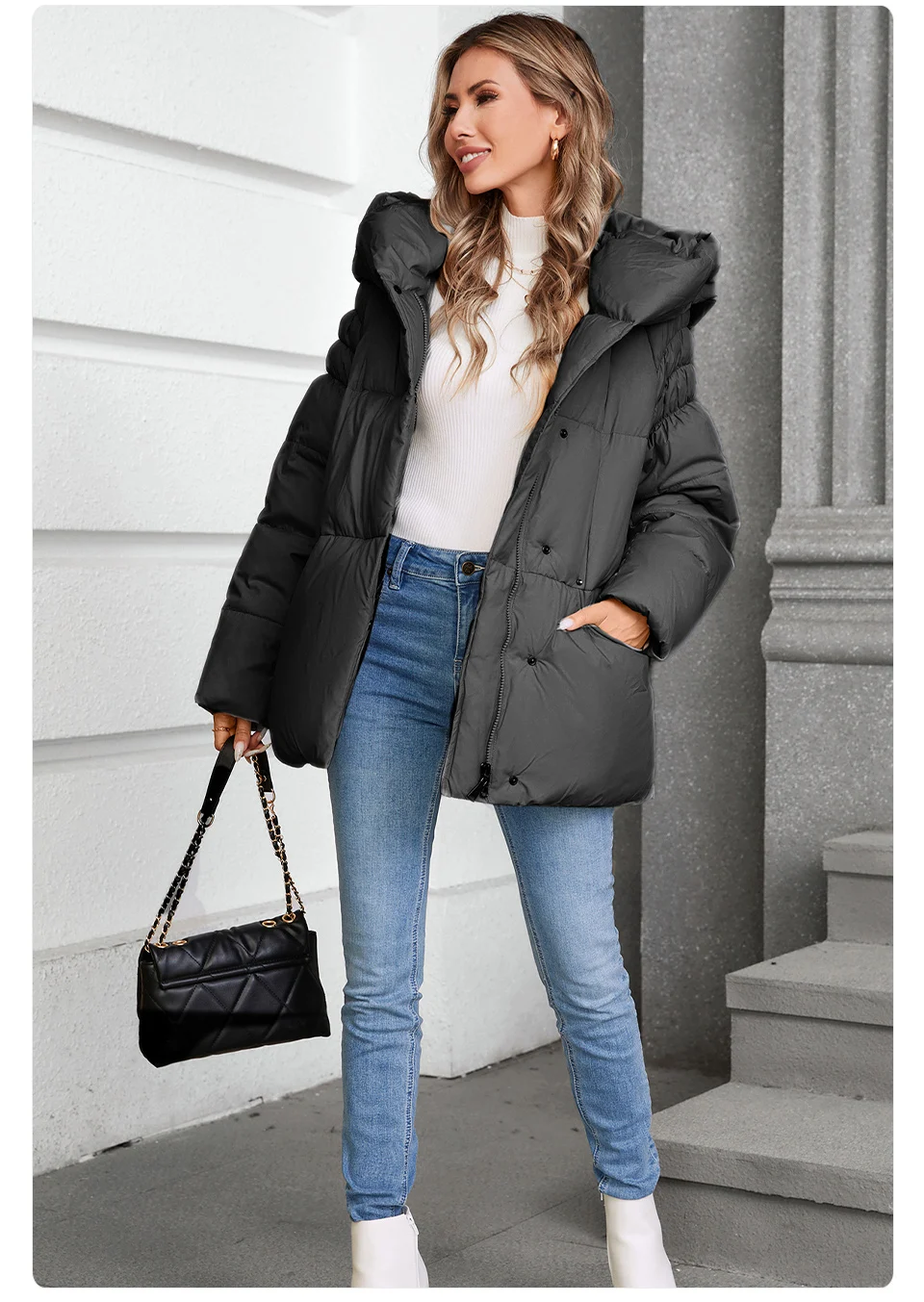 GASMAN Women's Parka 2024 New Fashion Women's Stand Collar Short Slim Casual Hooded Warm Down Jacket 88595