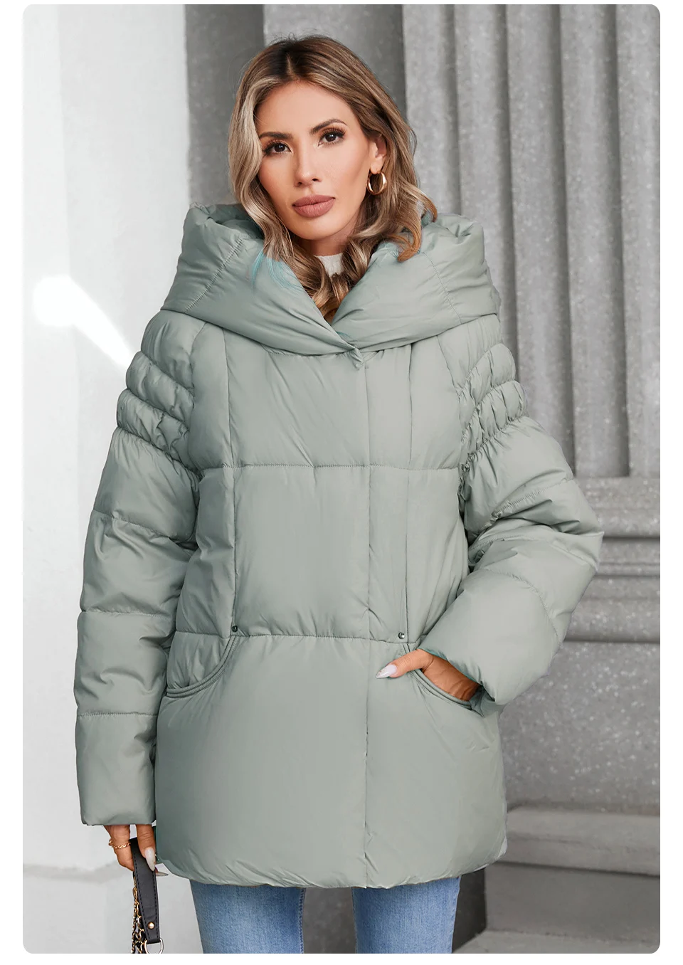 GASMAN Women's Parka 2024 New Fashion Women's Stand Collar Short Slim Casual Hooded Warm Down Jacket 88595