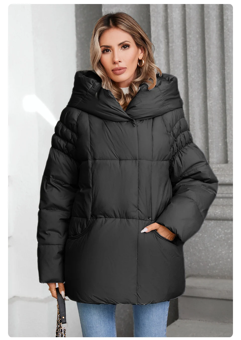 GASMAN Women's Parka 2024 New Fashion Women's Stand Collar Short Slim Casual Hooded Warm Down Jacket 88595