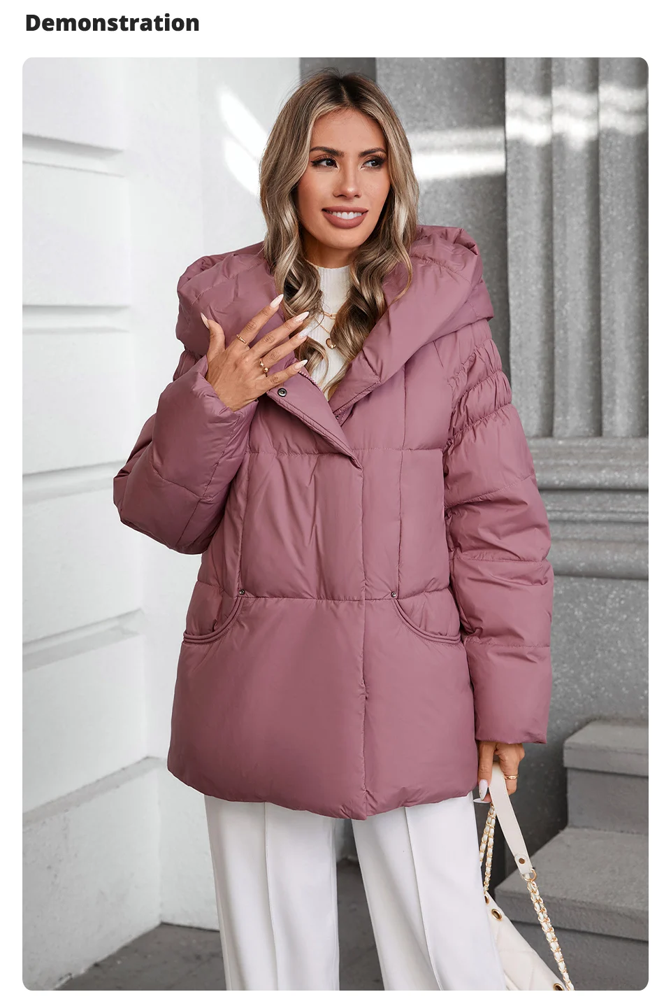 GASMAN Women's Parka 2024 New Fashion Women's Stand Collar Short Slim Casual Hooded Warm Down Jacket 88595