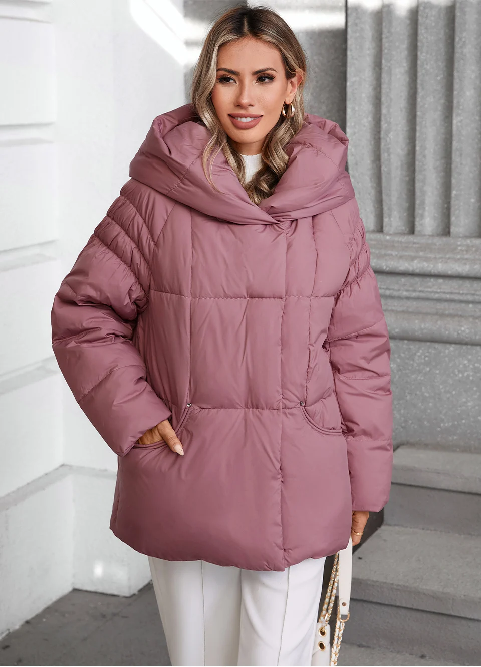 GASMAN Women's Parka 2024 New Fashion Women's Stand Collar Short Slim Casual Hooded Warm Down Jacket 88595