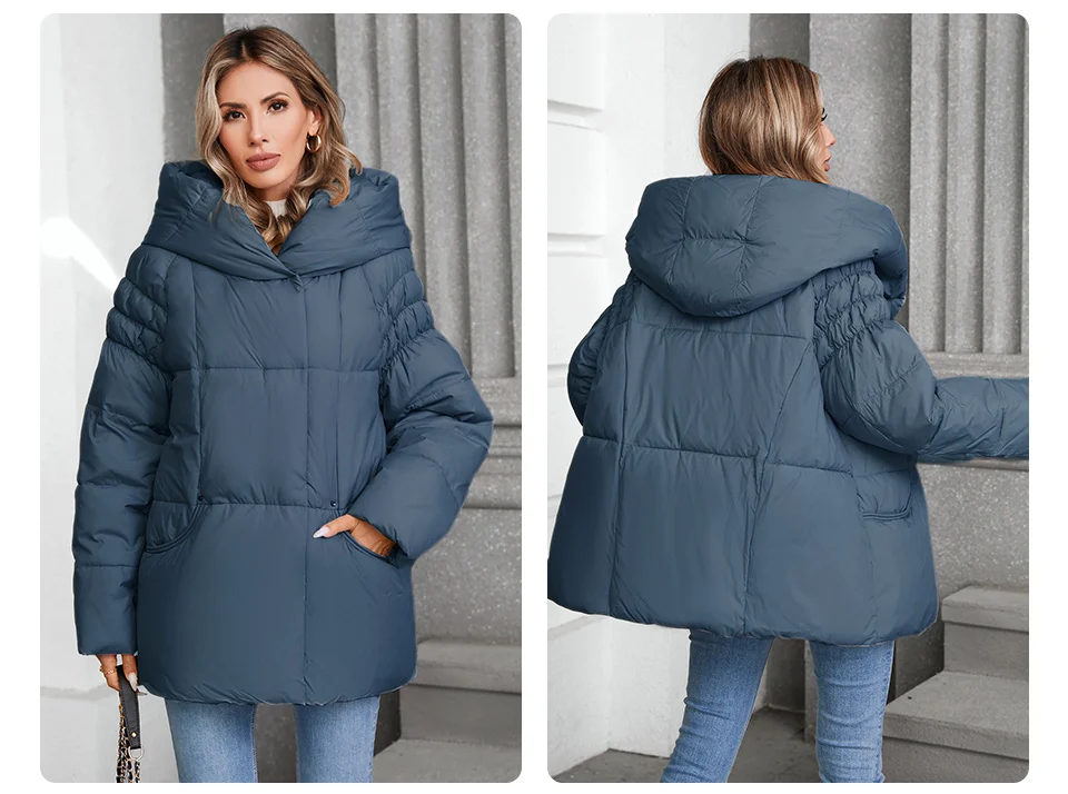 GASMAN Women's Parka 2024 New Fashion Women's Stand Collar Short Slim Casual Hooded Warm Down Jacket 88595