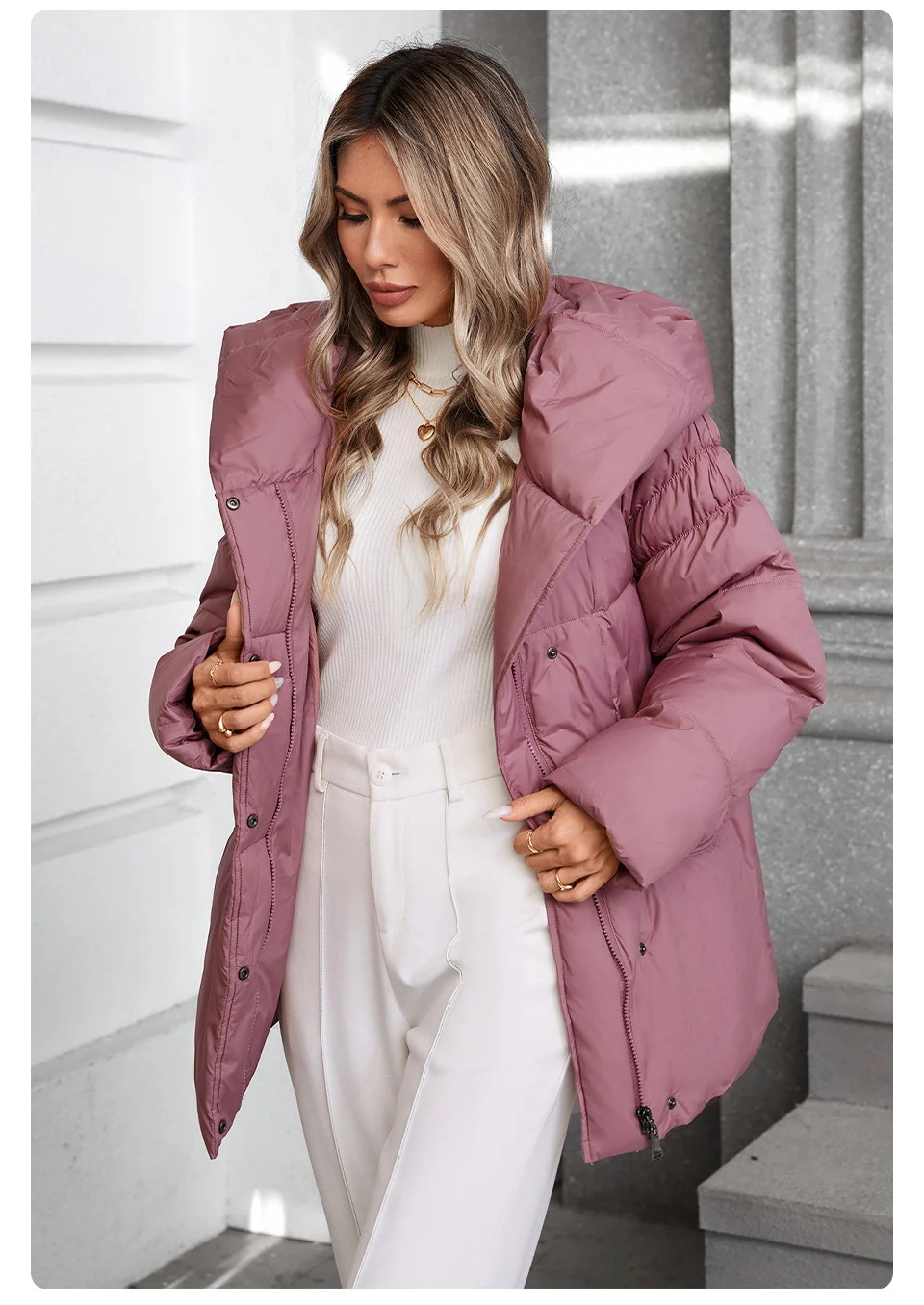 GASMAN Women's Parka 2024 New Fashion Women's Stand Collar Short Slim Casual Hooded Warm Down Jacket 88595