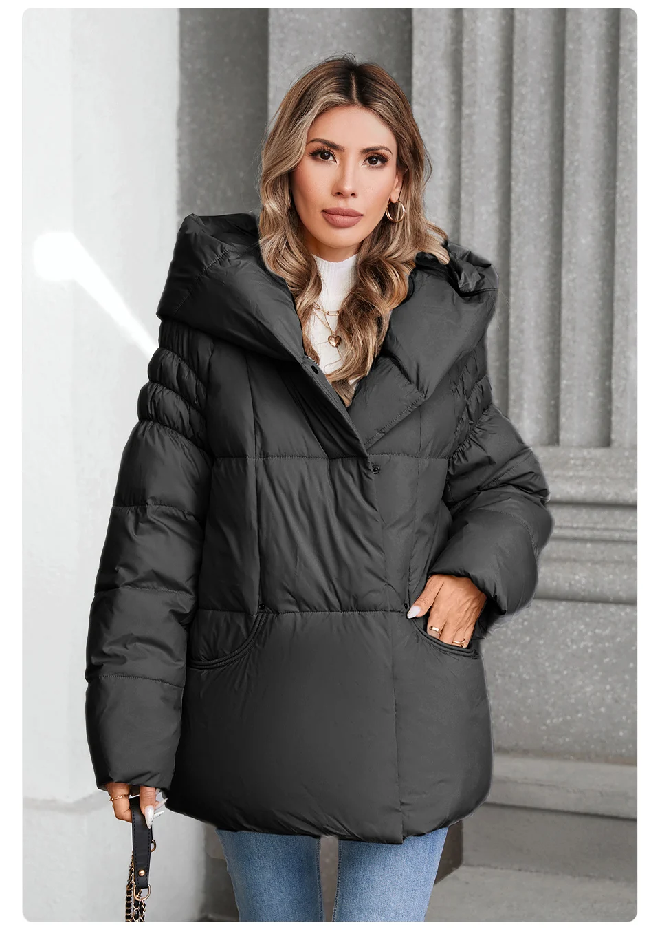 GASMAN Women's Parka 2024 New Fashion Women's Stand Collar Short Slim Casual Hooded Warm Down Jacket 88595
