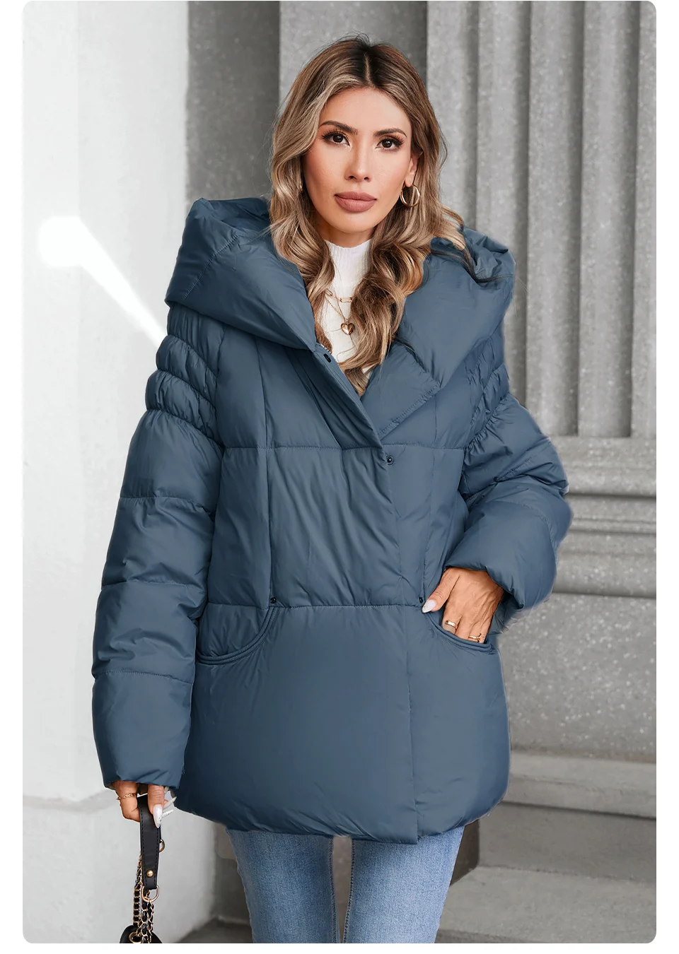 GASMAN Women's Parka 2024 New Fashion Women's Stand Collar Short Slim Casual Hooded Warm Down Jacket 88595