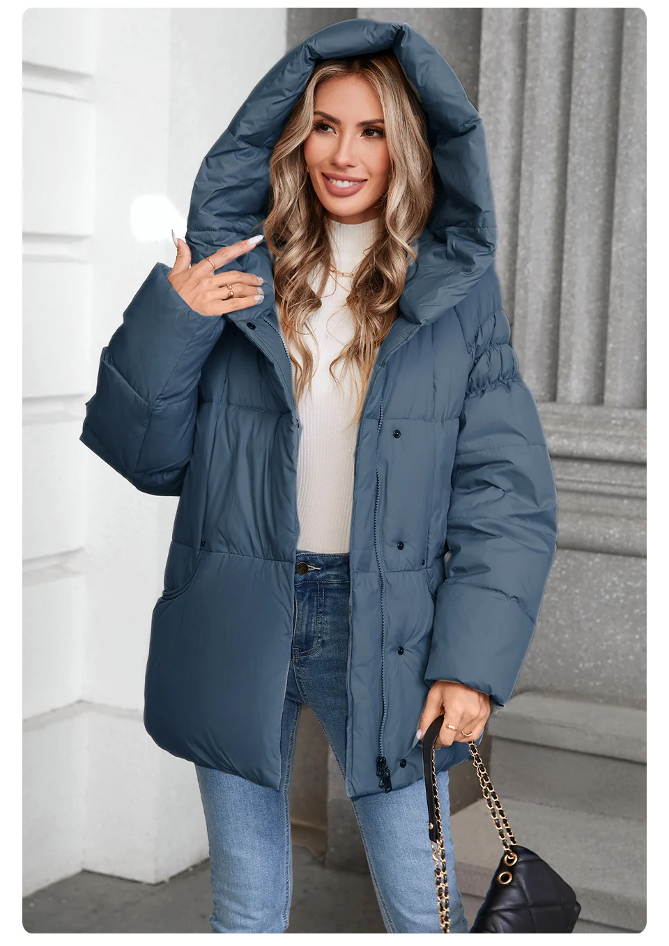 GASMAN Women's Parka 2024 New Fashion Women's Stand Collar Short Slim Casual Hooded Warm Down Jacket 88595