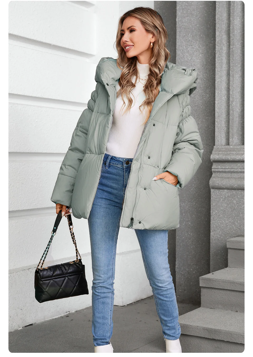 GASMAN Women's Parka 2024 New Fashion Women's Stand Collar Short Slim Casual Hooded Warm Down Jacket 88595