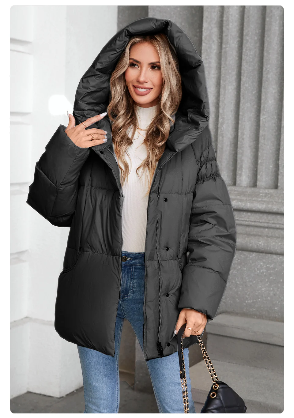 GASMAN Women's Parka 2024 New Fashion Women's Stand Collar Short Slim Casual Hooded Warm Down Jacket 88595