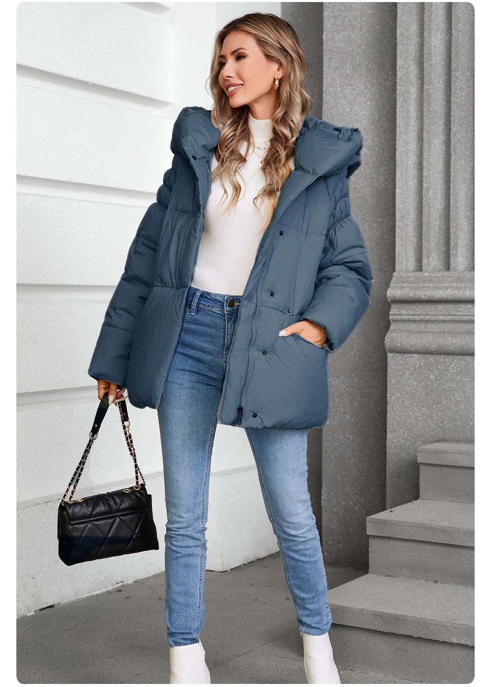 GASMAN Women's Parka 2024 New Fashion Women's Stand Collar Short Slim Casual Hooded Warm Down Jacket 88595