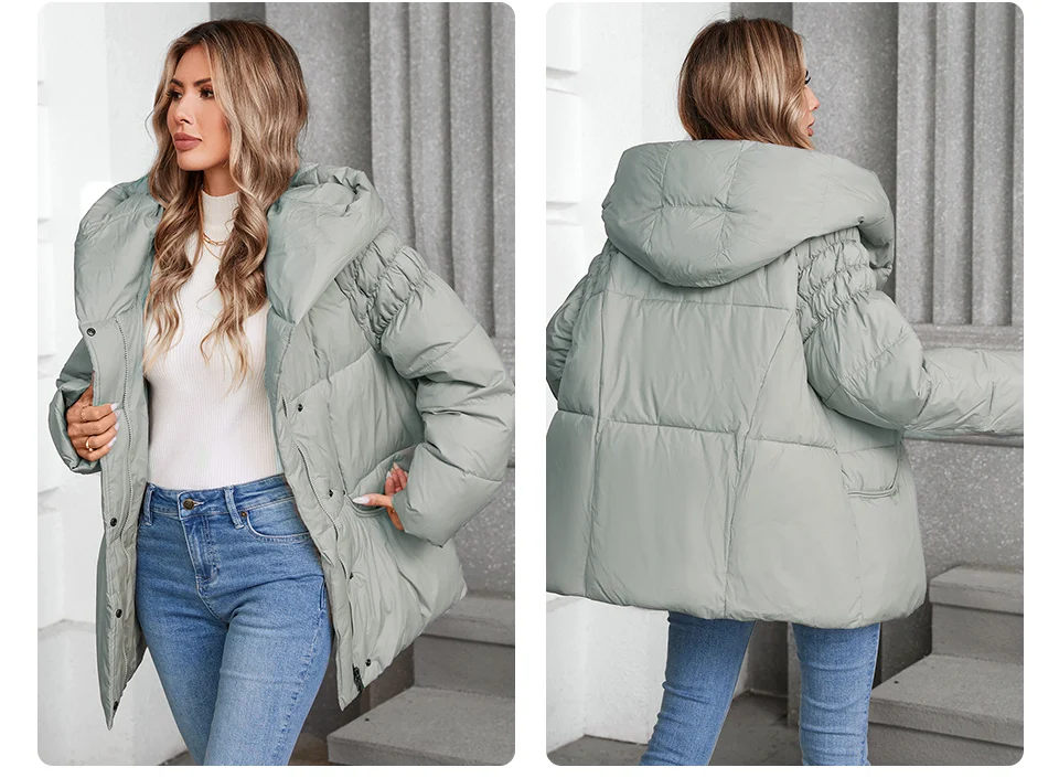 GASMAN Women's Parka 2024 New Fashion Women's Stand Collar Short Slim Casual Hooded Warm Down Jacket 88595