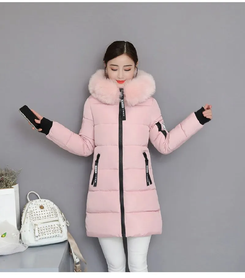 New Parka Women 2022 Winter Jacket Women Coat Hooded Outwear Female Parka Thick Waem Cotton Padded Fur collar Winter Basic Coats