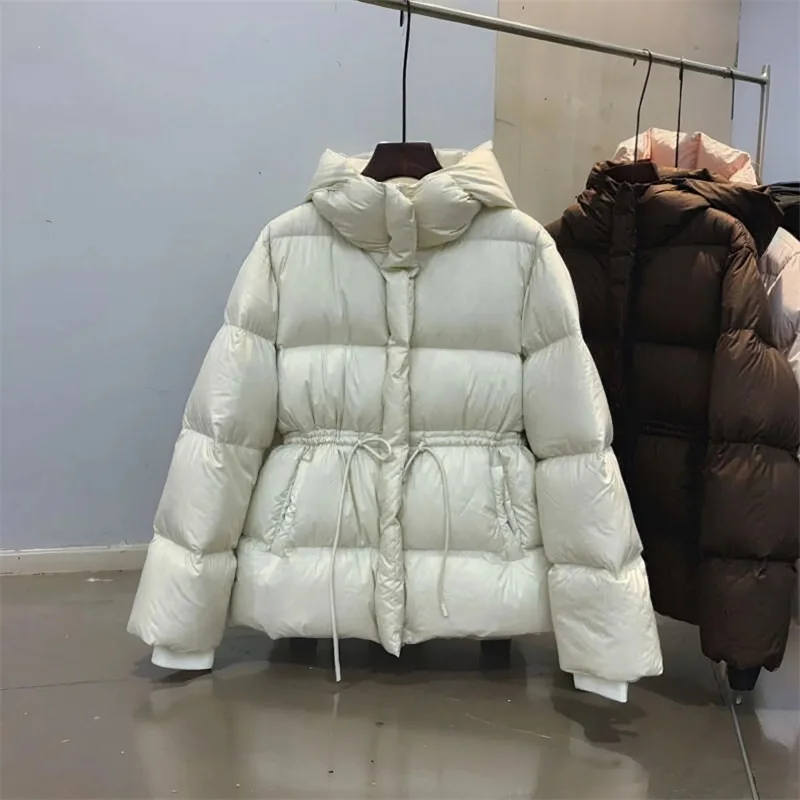 Warm Cotton-Padded Jacket Female Autumn Winter 2026 New Down Coat Women Parkas Hooded Drawstring Waist Outwear Fashion Overwear