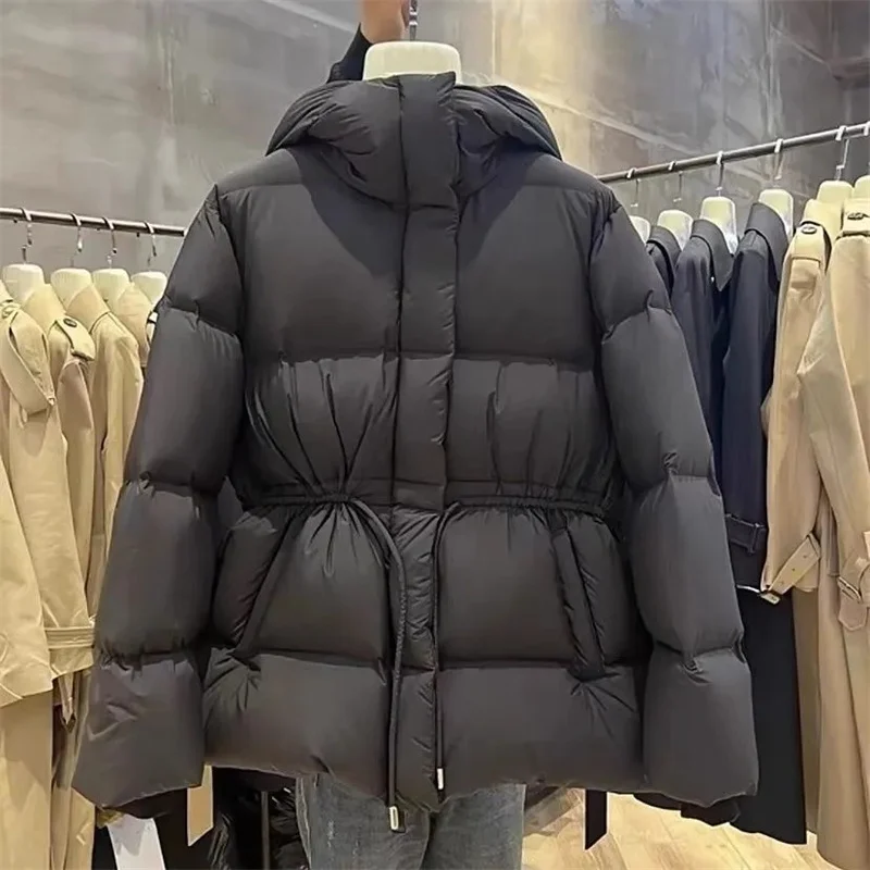 Warm Cotton-Padded Jacket Female Autumn Winter 2026 New Down Coat Women Parkas Hooded Drawstring Waist Outwear Fashion Overwear