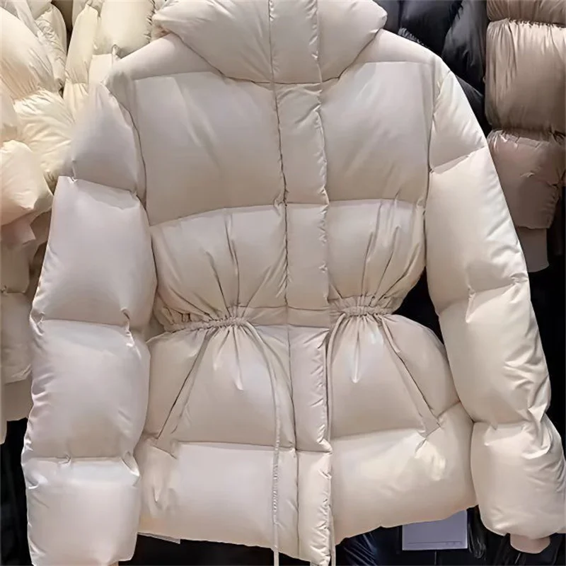 Warm Cotton-Padded Jacket Female Autumn Winter 2026 New Down Coat Women Parkas Hooded Drawstring Waist Outwear Fashion Overwear