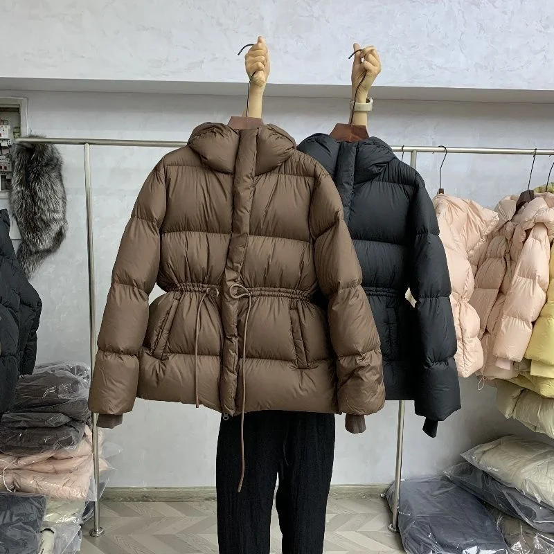 Warm Cotton-Padded Jacket Female Autumn Winter 2026 New Down Coat Women Parkas Hooded Drawstring Waist Outwear Fashion Overwear