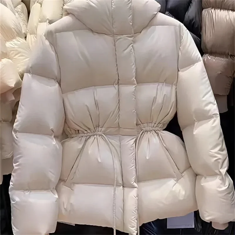 Warm Cotton-Padded Jacket Female Autumn Winter 2026 New Down Coat Women Parkas Hooded Drawstring Waist Outwear Fashion Overwear