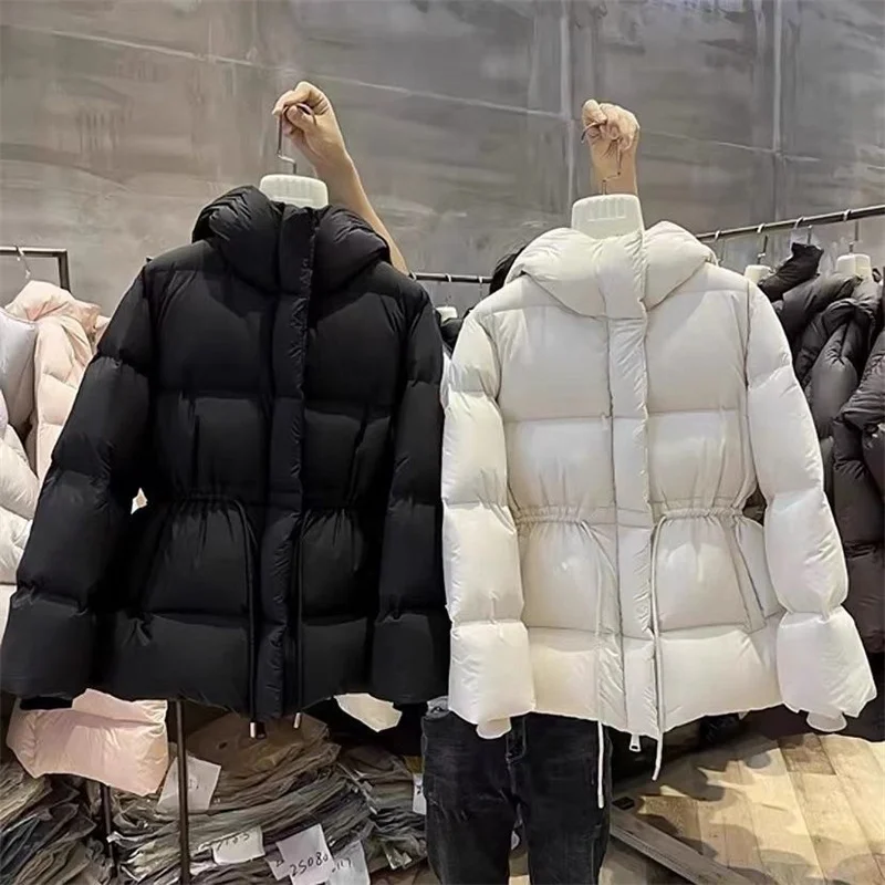 Warm Cotton-Padded Jacket Female Autumn Winter 2026 New Down Coat Women Parkas Hooded Drawstring Waist Outwear Fashion Overwear