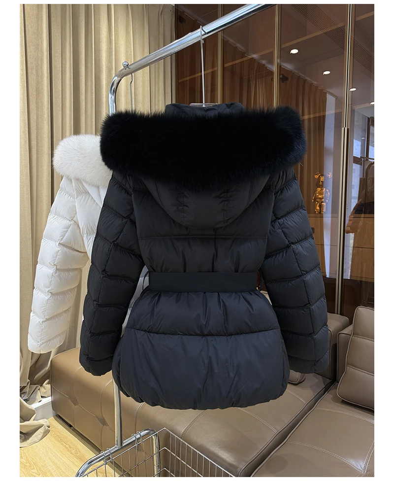 ZAROY Winter Belted Coat Women Fur Hood Quilted Cotton Padded Jackets Fashion Elegant Streetwear Outerwear Skiing Parkas куртка