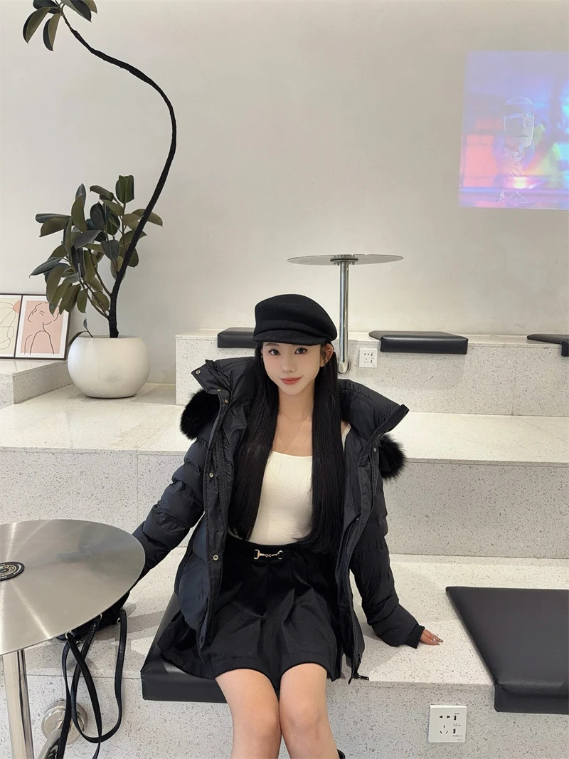 ZAROY Winter Belted Coat Women Fur Hood Quilted Cotton Padded Jackets Fashion Elegant Streetwear Outerwear Skiing Parkas куртка