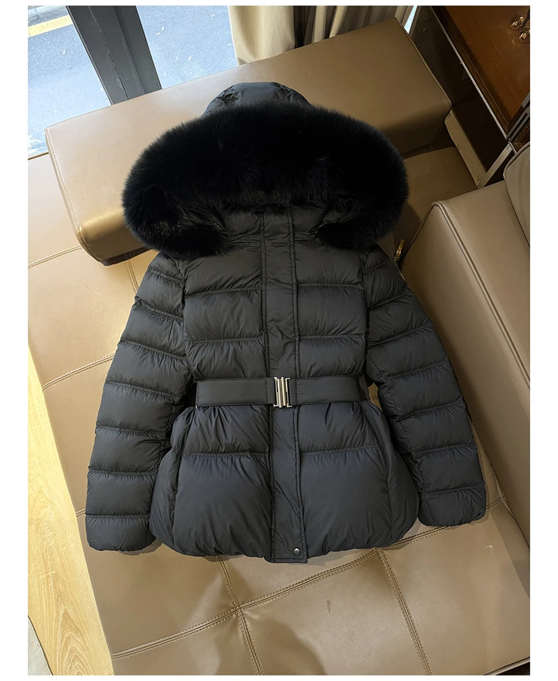 ZAROY Winter Belted Coat Women Fur Hood Quilted Cotton Padded Jackets Fashion Elegant Streetwear Outerwear Skiing Parkas куртка