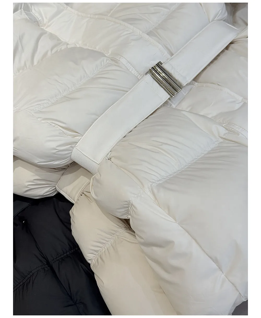 ZAROY Winter Belted Coat Women Fur Hood Quilted Cotton Padded Jackets Fashion Elegant Streetwear Outerwear Skiing Parkas куртка