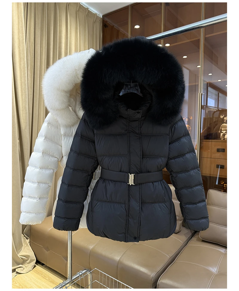 ZAROY Winter Belted Coat Women Fur Hood Quilted Cotton Padded Jackets Fashion Elegant Streetwear Outerwear Skiing Parkas куртка