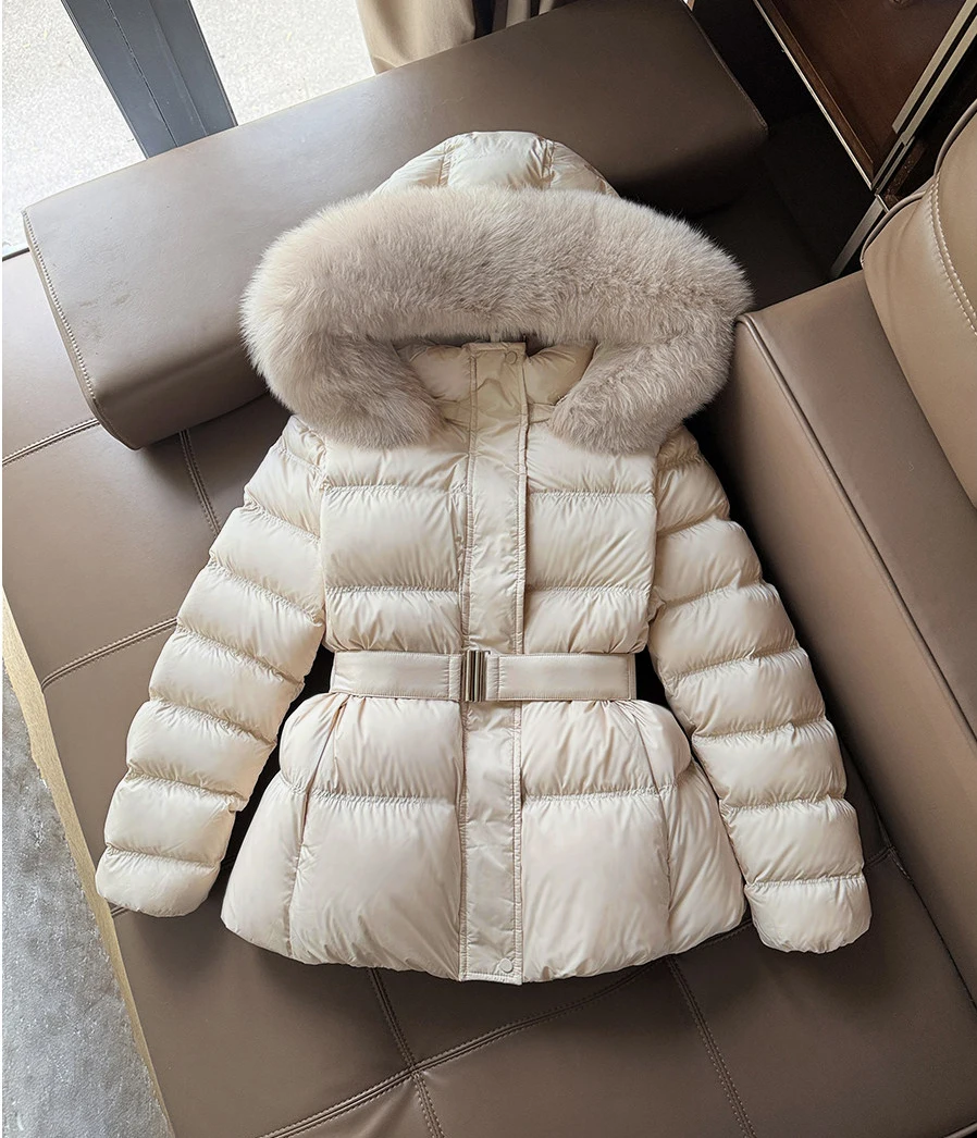 ZAROY Winter Belted Coat Women Fur Hood Quilted Cotton Padded Jackets Fashion Elegant Streetwear Outerwear Skiing Parkas куртка