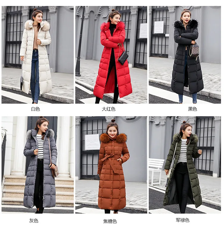 Women Winter Long Cotton Coat 2025 New Women Big Fur Collar Parkas  Korean Loose Belt Slim Jacket Down Cotton Coat Women Outwear